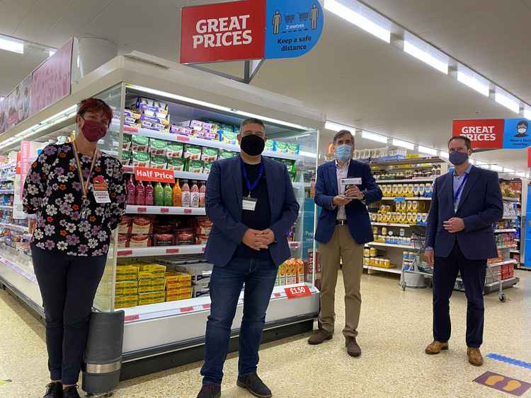 Maggie Taylor, Sainsbury's Store Manager, Paul McAndrew,  Founder and Technical Director of Aerofoil Energy, David Rutley MP, and Nick  Burke, Managing Director of Aerofoil Energy. (Image - David Rutley MP)