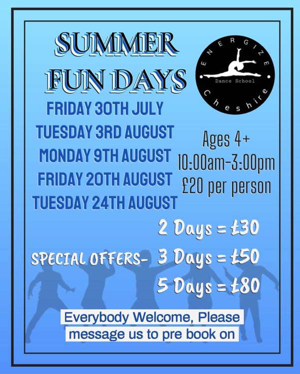 Energize's affordable and flexible classes will be great for Macclesfield kids in the summer holidays. The summer offering from the Macclesfield business. (Image - @Energize_Cheshire)