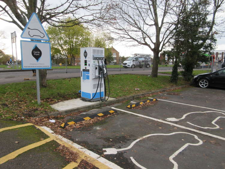 A charging point at a carpark in Ashton-under-Lyne, Greater Manchester, which could illustrate what it may look like in Macc's council owned sites. (Image - CC Unchanged bit.ly/3iy4OL8 Djm-leighpark)