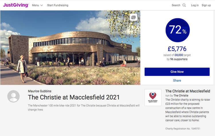 He has reached 72% of his fundraising goal, to raise £8,000 since 2019. Just Google 'Maurice Gubbins The Christie at Macclesfield 2021' or click the link below to help. (Image - JustGiving)