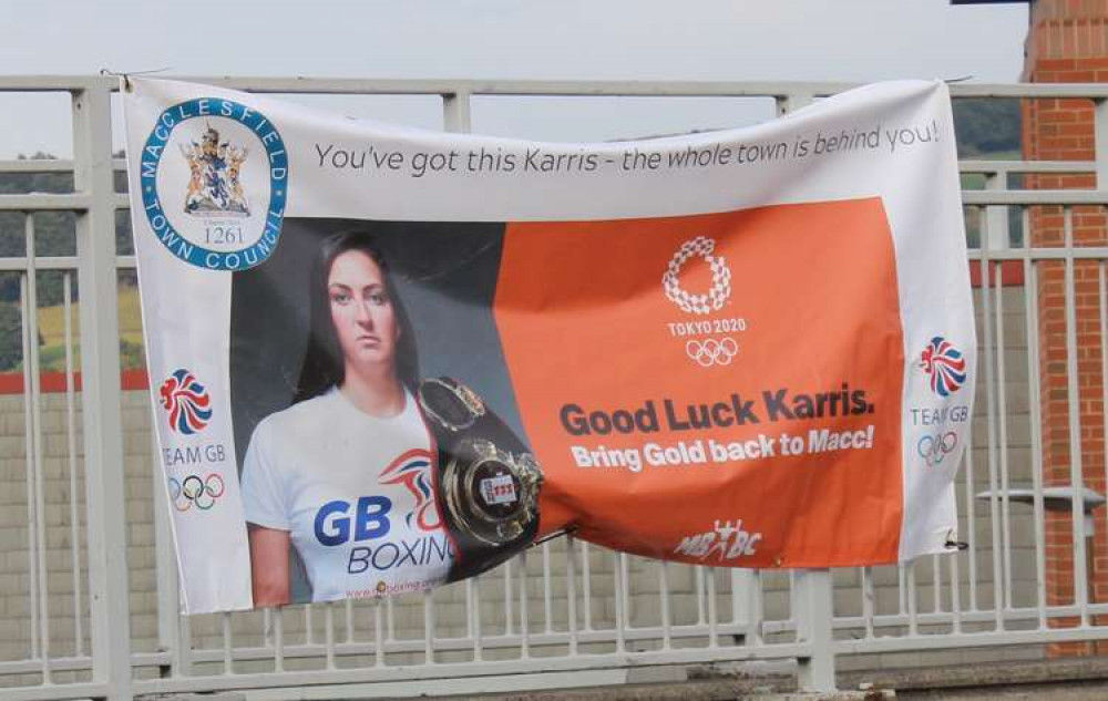 It is hoped her 'good luck' banners, supplied around town by Macclesfield Town Council, will remain up for her celebratory homecoming return.