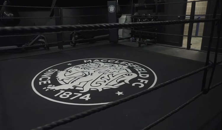 Step into the ring, complete with a sophisticated black finish and white Macclesfield FC logo. (Image - Stealth Gymnasium)