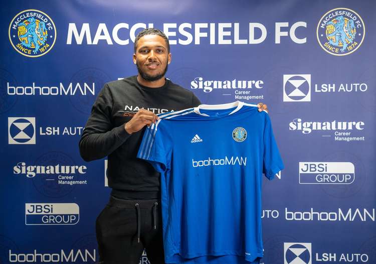 Goal-scoring striker Kielen Marcel Adams was one of two players to sign for The Silkmen last night. (Image - Macclesfield FC)