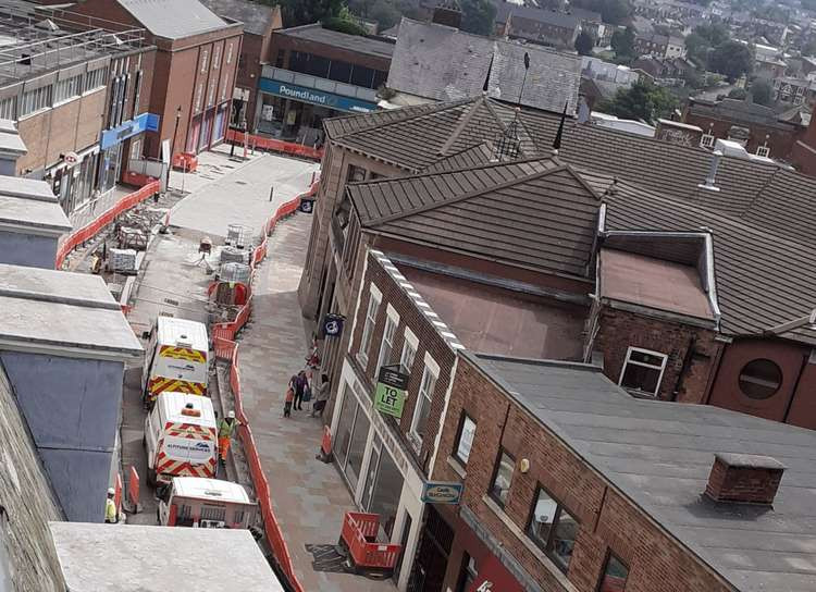 An aerial shot of the soon-to-be-complete Castle Street regeneration, looking northbound towards Mill Street.