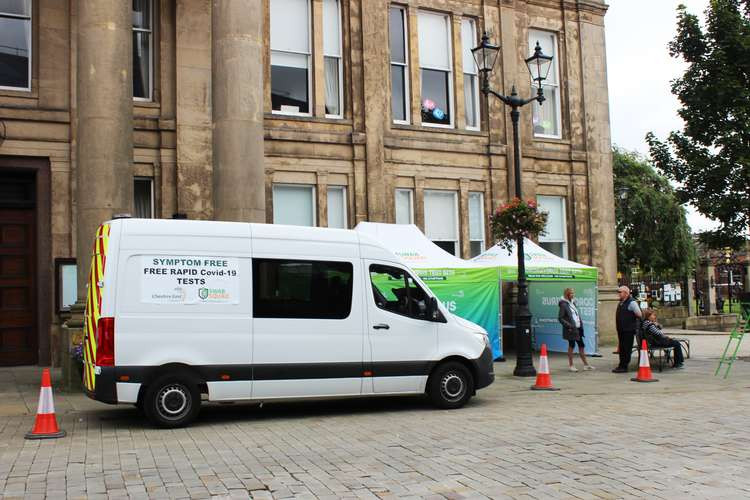 Quick-result testing in Macclesfield town centre yesterday.