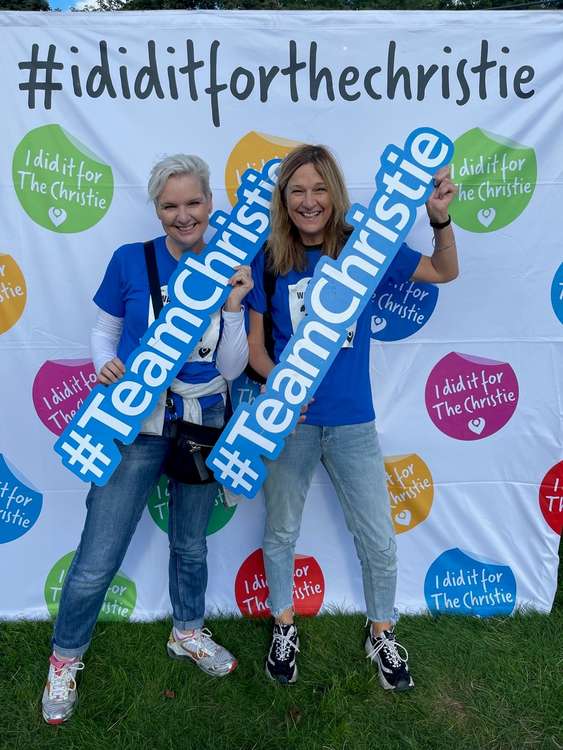 Catherine Fensom (left) and her sister at the Walk of Hope - they've raised over 50 grand for the new Macc cancer treatment site.