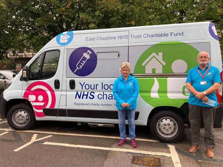 Volunteers Jenifer Ryley and Stewart Vann (great name) with the new Macclesfield Hospital purchase.