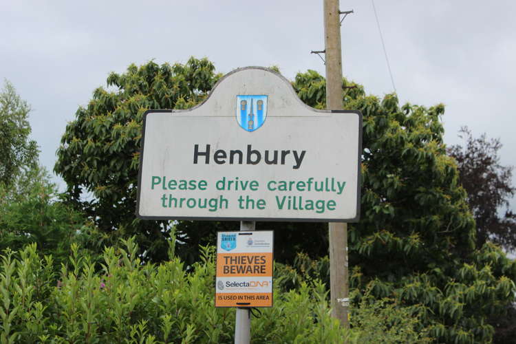 The Henbury sign 100 yards from the site. The new homes are located on the border between Macclesfield and Henbury.