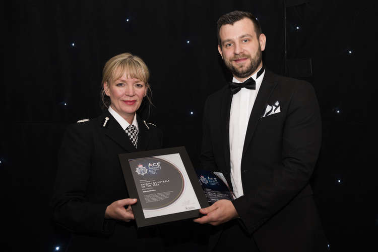 Macclesfield copper Nikolai Kalka with Assistant Chief Constable Una Jennings.