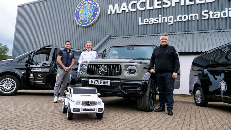 Small car, big ambitions. Owner Rob Smethurst and Director of Football Robbie Savage post with LSH Auto's gift and their Managing Director Martyn Webb.