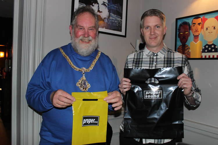 Proper Sound's James King with Independent Macclesfield Mayor Cllr David Edwardes.