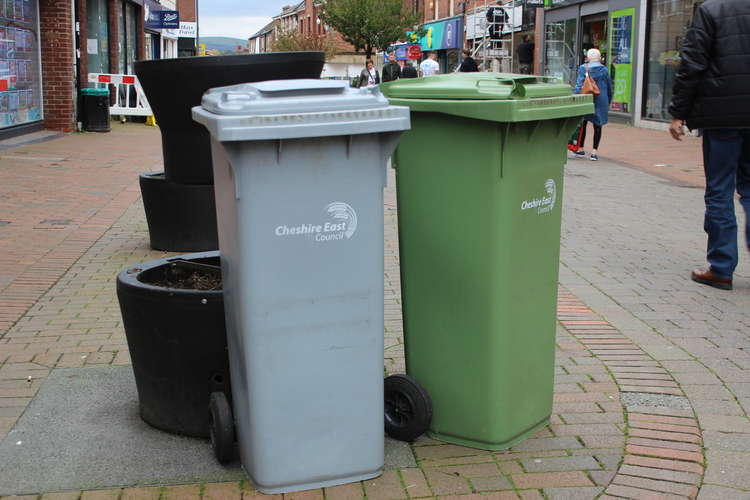 Bins on Mill Street in Macclesfield.