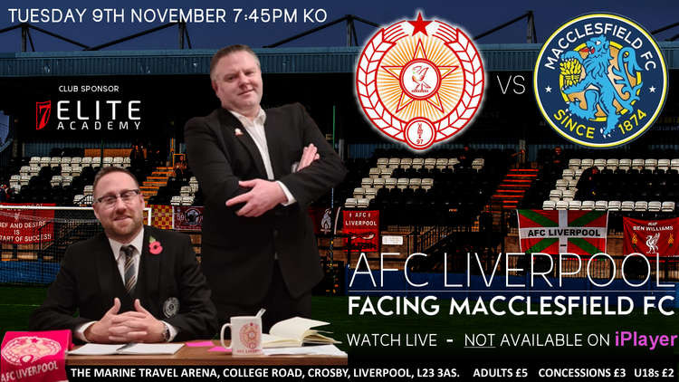 AFC Liverpool's Club Chairman Chris Stirrup (left) and Vice-Chairman Greg Armstrong (right) star in the graphic parodying Macclesfield FC. They posted the poster with the caption 'Time to switch off the telly...' on Twitter.