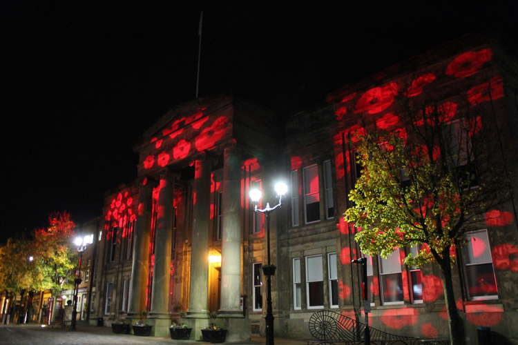 The gorgeous Macclesfield Remembrance Day projection on the Town Hall.