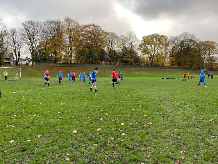 An offside call. The Victoria Park match kicked-off at 10:30am.