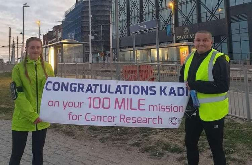 Kadi and her dad Anthony at the foot of Blackpool Tower. Image credit: Kadi and Anthony Boughey