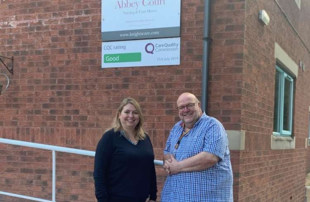 Karen Bradley with Richard Lawson from Abbey Court Care Home in Leek. Image credit: Karen Bradley