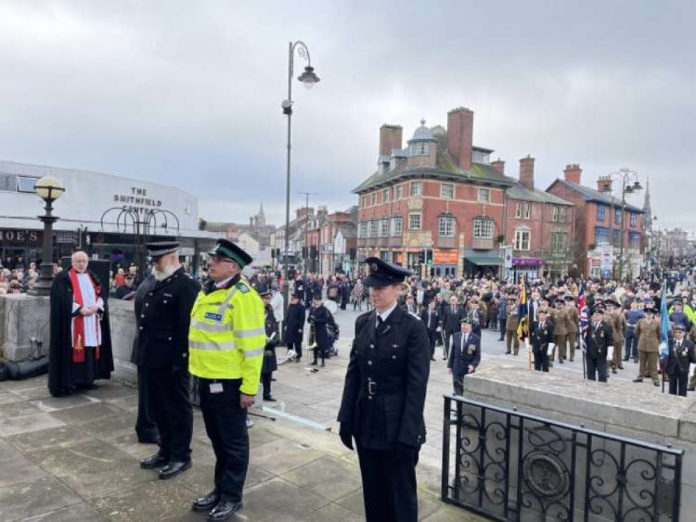 Residents gathered around the Nicholson War Memorial. Image credit: Leek Town Council