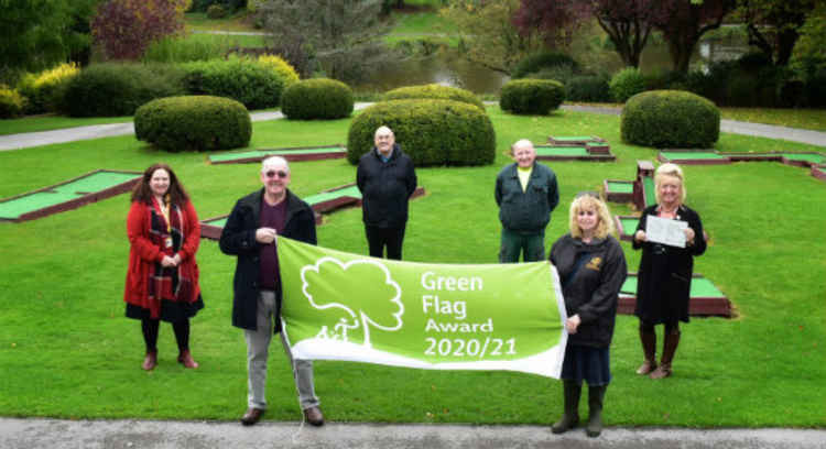 Left to right: Councillor Laura Crane, Cheshire East Council's cabinet member with responsibility for green space, Derek Morgan – Friends of the Park chairperson, Councillor Steve Hogben, David Thomas – ANSA Operative, Sheila Blackburn – secretary