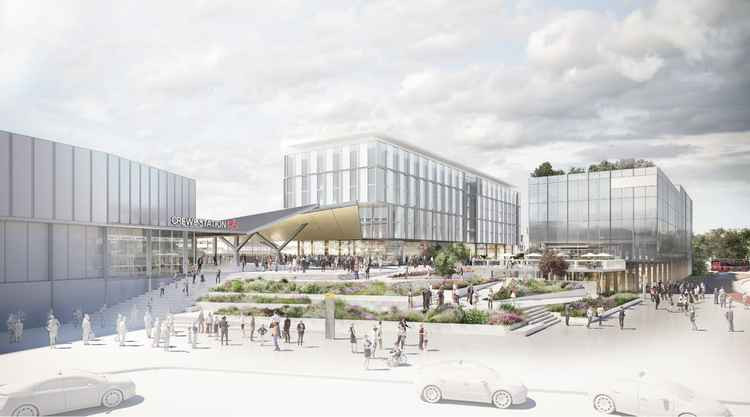 Artist's impression of redeveloped Crewe Station on Weston Road.