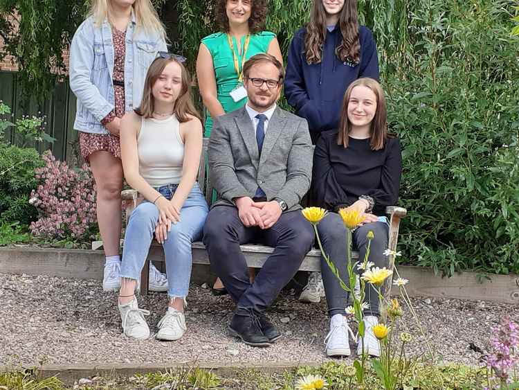 Teacher of the Year Dan with headteacher Ellen Walton, the finalists and Lucy Coleman who presented the awards