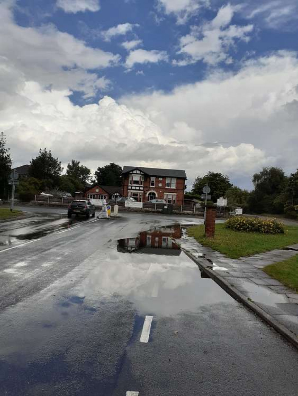 Big puddles left in Abbey Road, Sandbach