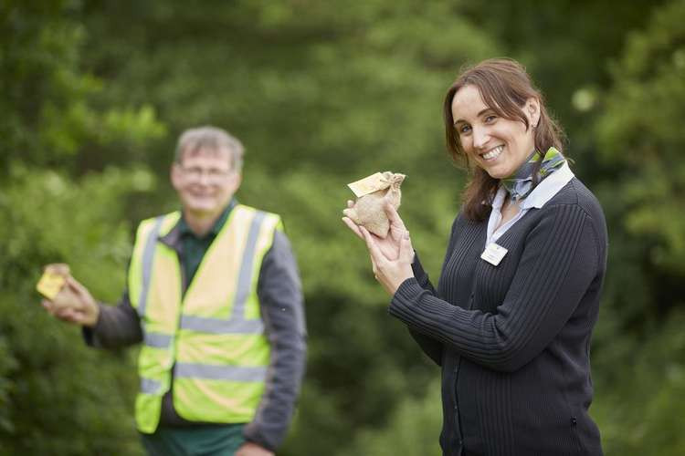 Barratt Homes Sales Adviser Krystle with Jonathan from Sandbach Woodland and Wildlife Group