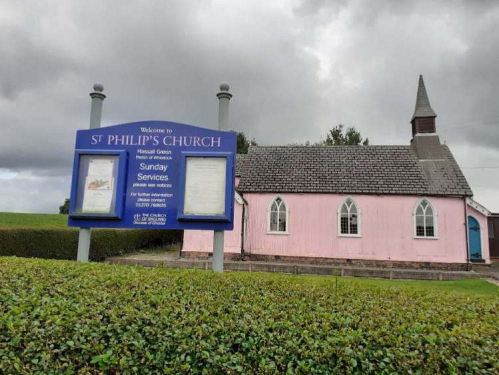 Sandbach's pink church - St Philip's at Hassall Green