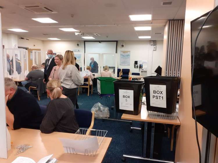 The by-election ballot boxes being counted at Westfields last night