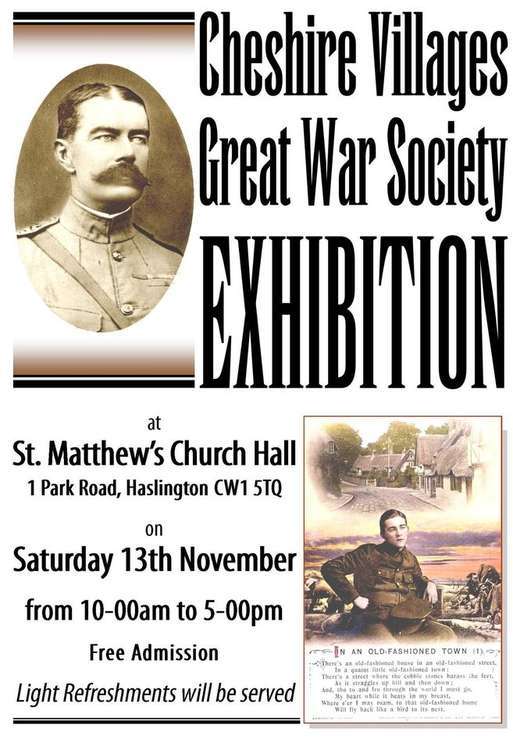 WW1 exhibition in Haslington on Saturday