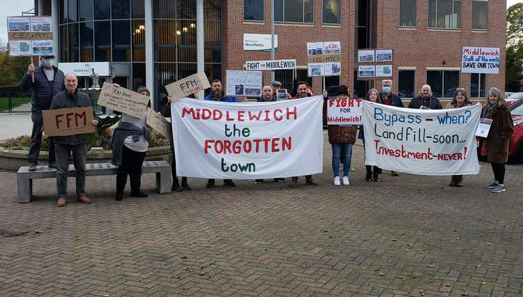 Middlewich protesters at Westfields in Sandbach yesterday (Thursday)