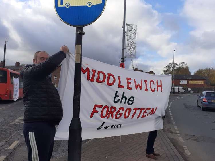 Angry Middlewich protesters at Saturday's event in Middlewich