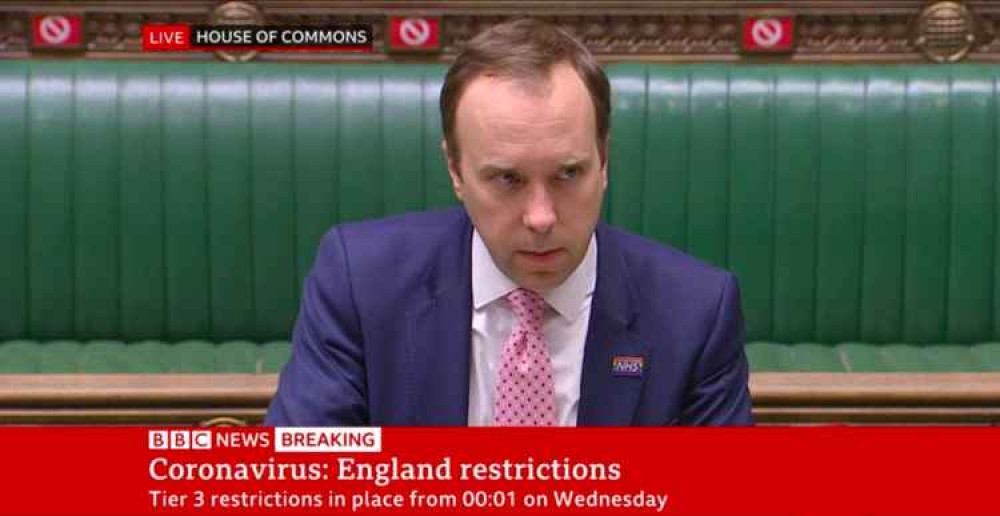 Health Secretary, Matt Hancock addressing the House of Commons earlier