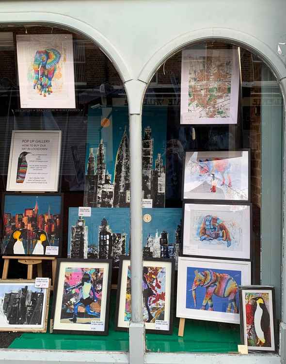 Ealing Broadway shopping centre has allowed the pop up art gallery to use the window displays on Oak Road to display their artwork