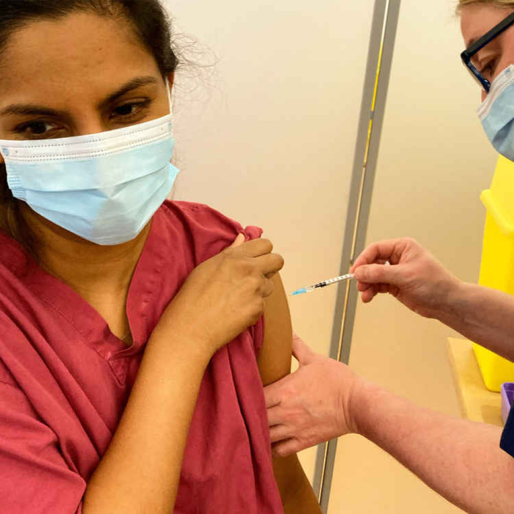 Dr Padmasayee Papineni receives her first dose of the vaccine. Image Credit: Dr Padmasayee Papineni