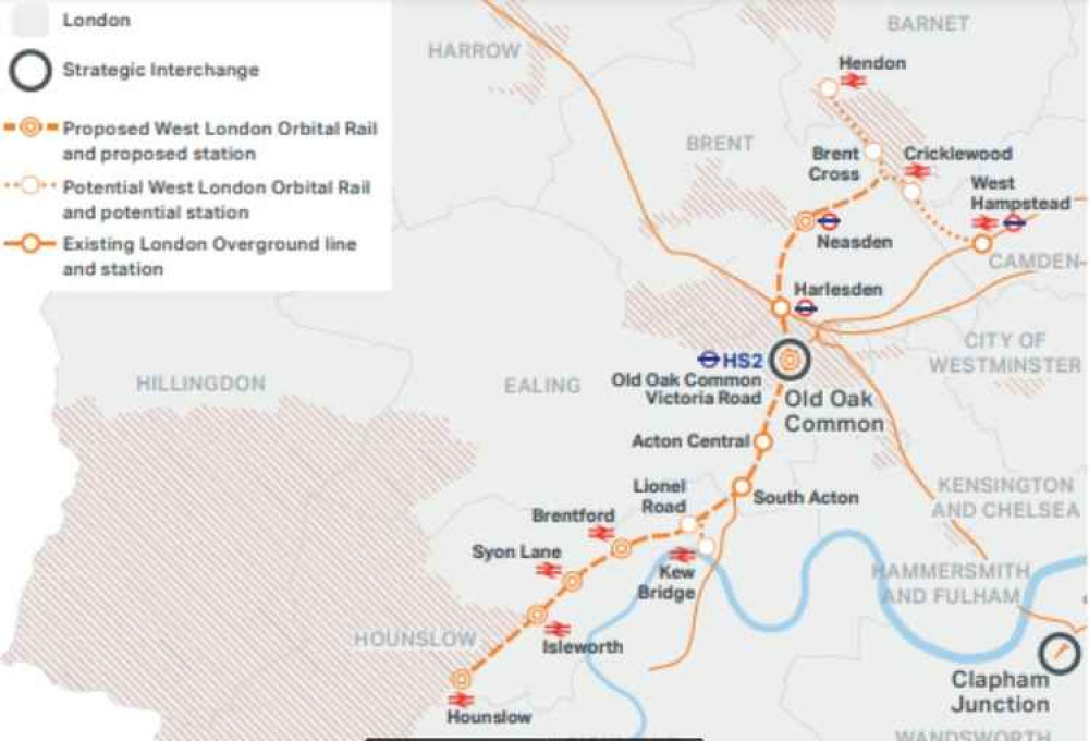 The proposed new West London Orbital route. Image Credit: Greater London Authority.