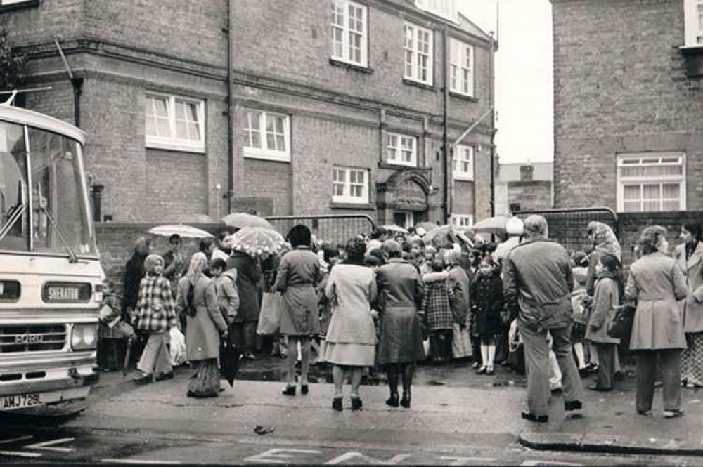 Protesters in the 70s outside a school in Southall protesting against bussing. Image Credit: Ealing Libraries local history centre