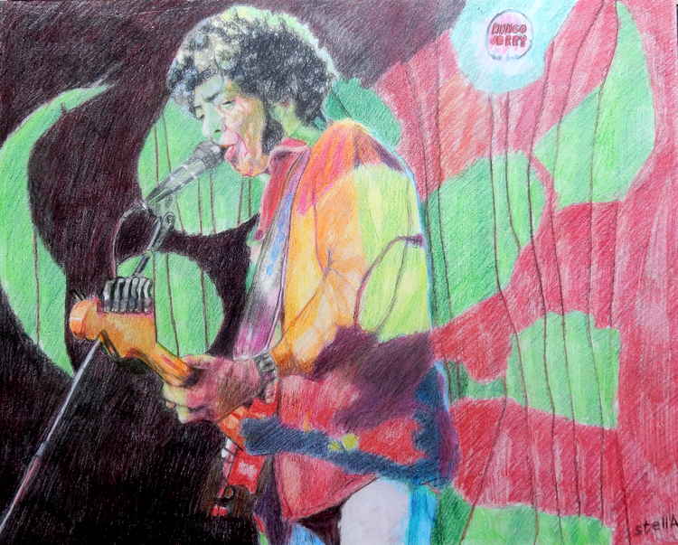 Stella's drawing of Mungo Jerry performing at the venue