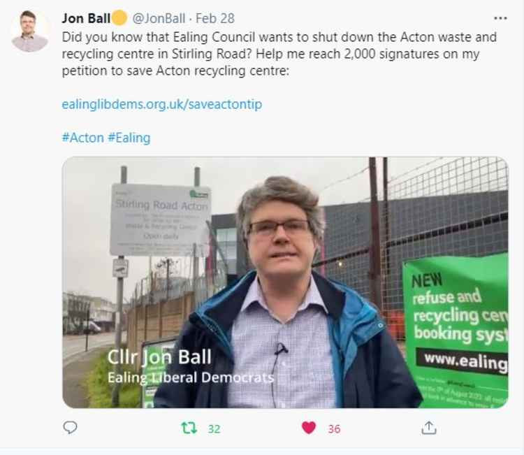 Liberal Democrat Councillor, Jon Ball at the Stirling Road tip