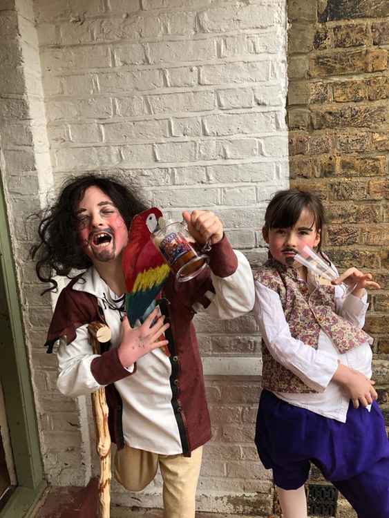 Billy as Long John Silver from Treasure Island and Mabel as Flapoon from The Ickabog