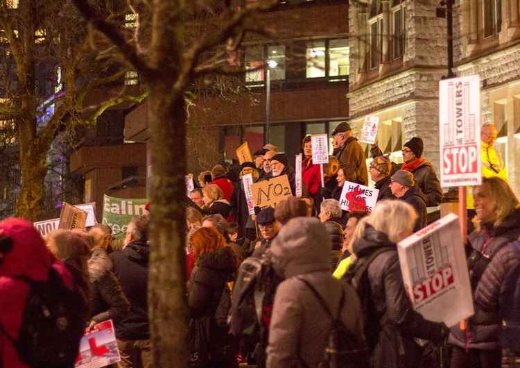 Protesters gather at Ealing Town Hall in February 2020 against high rise development in the borough. Image Credit: Pino Agnello