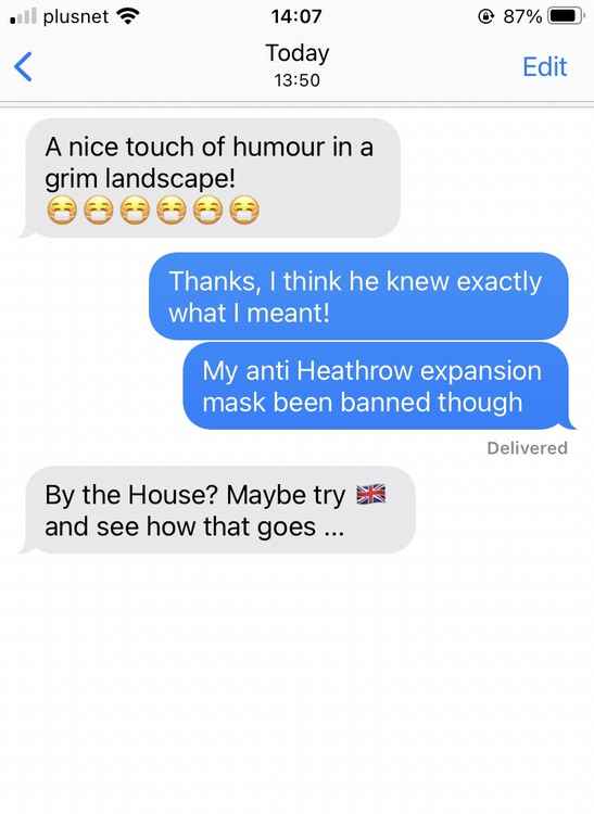 The text conversation between Rupa Huq and a Conservative MP following the incident. Image Credit: Rupa Huq