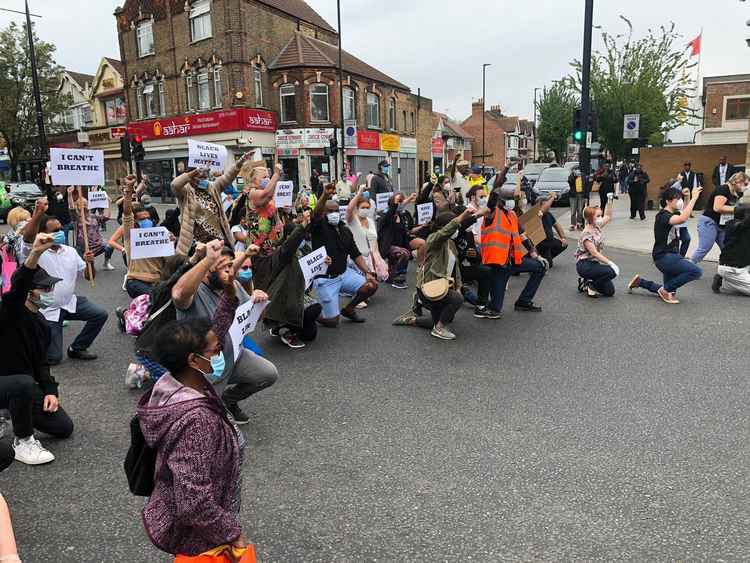 Protesters gather at Southall Town Hall on June 3, 2020. Image Credit: Janpal Basran