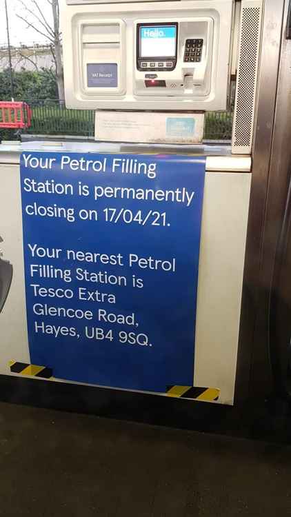 The sign notifying customers of the petrol stations' closing. Image Credit: Perivale People Facebook
