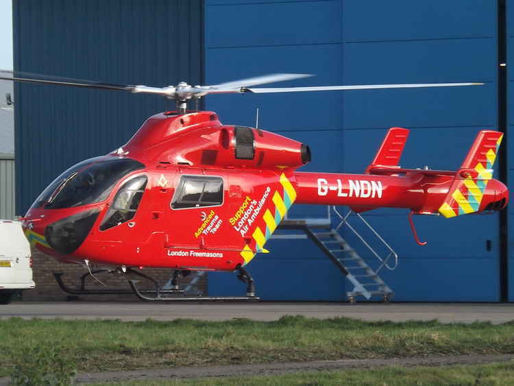 A G-LNDN McDonnell Douglas Explorer 902 Helicopter (London Air Ambulance) at Gloucestershire Airport. Image Credit: James via Flickr