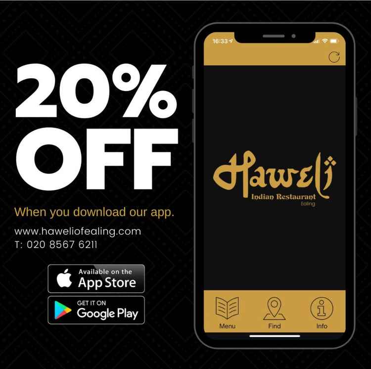 If you order directly from the app, Haweli is offering customers 20% off