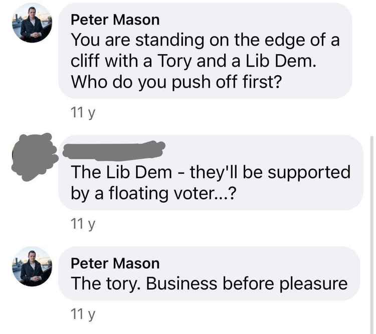 Cllr Mason joking about who to kill, a Tory or a Lib Dem