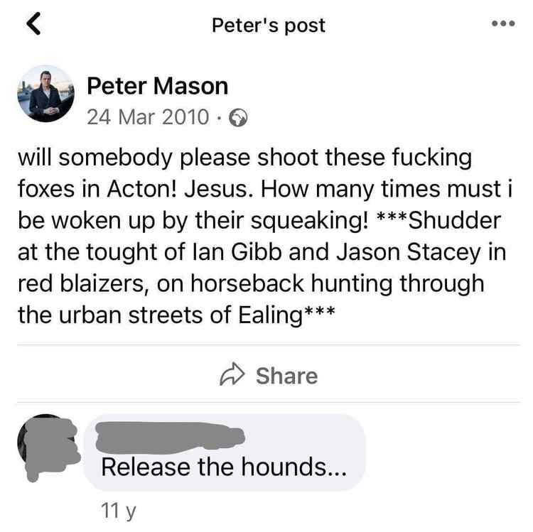 Cllr Mason pleading for someone to shoot the foxes in Acton