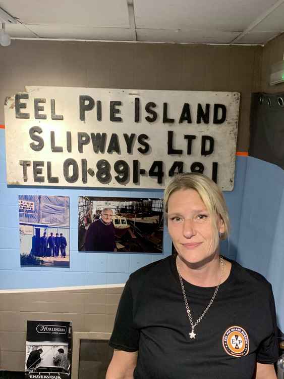 Curator of the Eel Pie Island Museum, Michele Whitby, with a new display