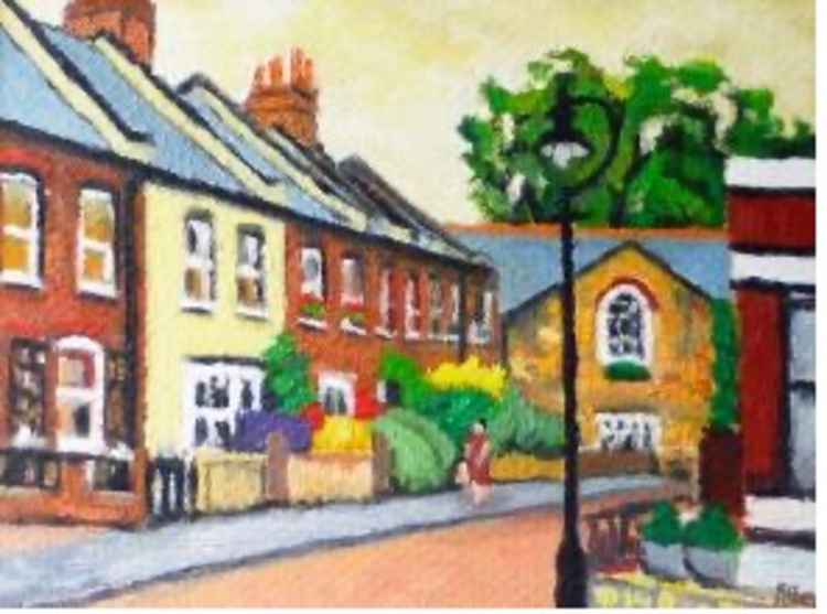 St Matthew's Road in Ealing Common oil painting by Peter Filbey